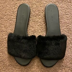 Jenni Kayne Black Fur Slides size 7